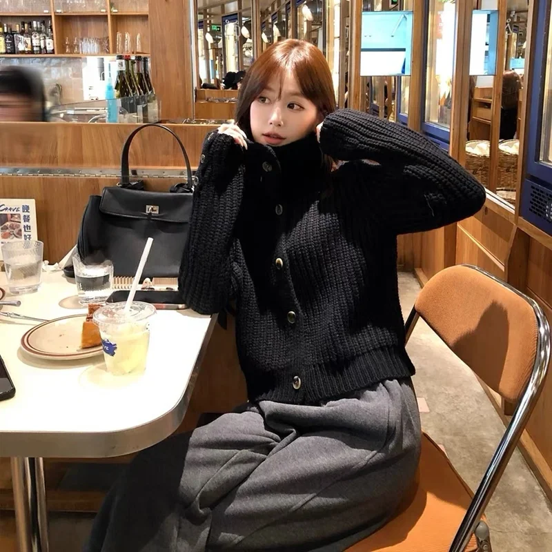 Fashion Autumn and Winter New Women's Lapel Long-sleeved Knitted Sweater Elegant Loose Casual Office Versatile Women's Jacket