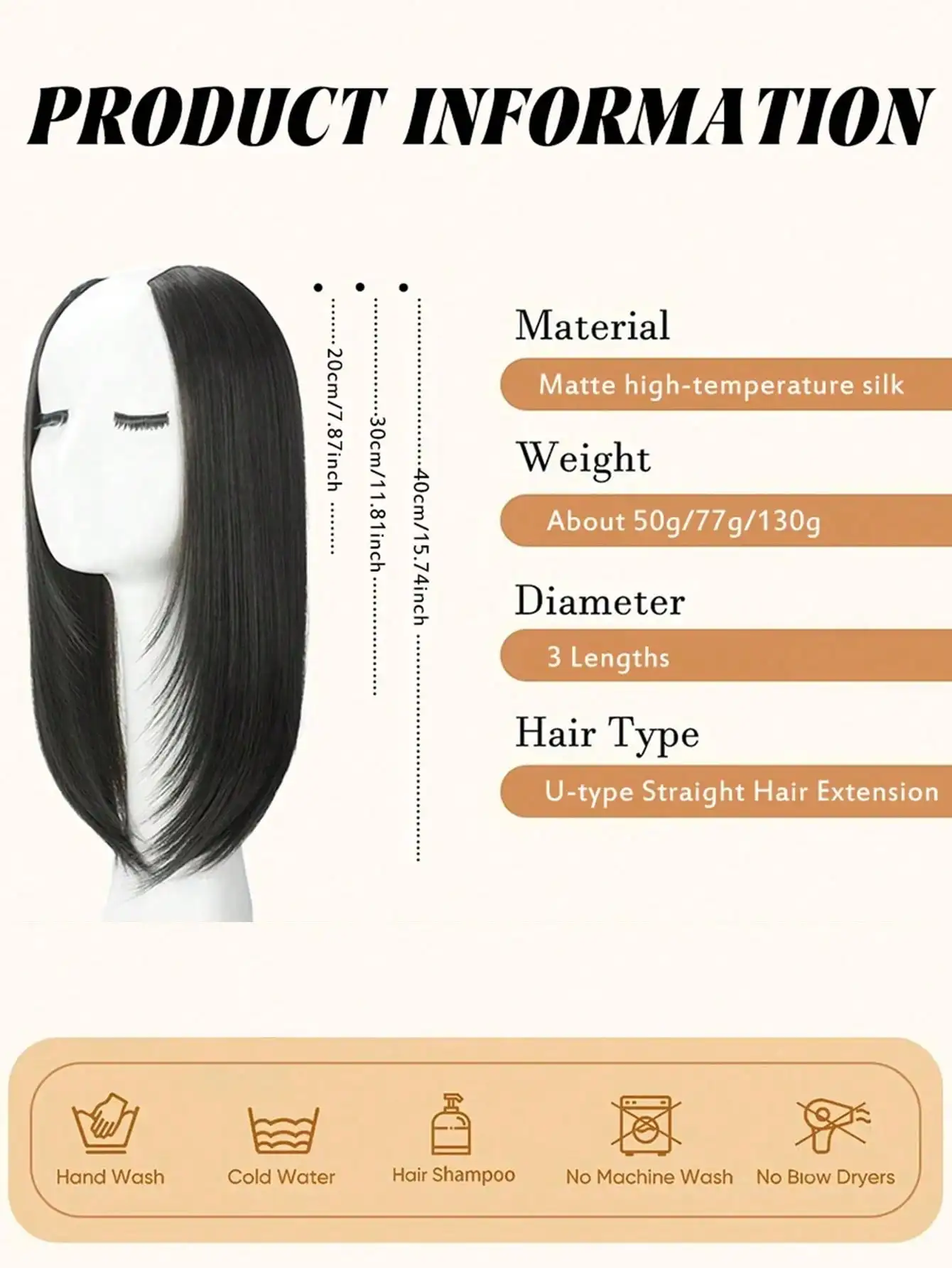 Synthetic Brown Black U Shaped Half Head Wig for Women