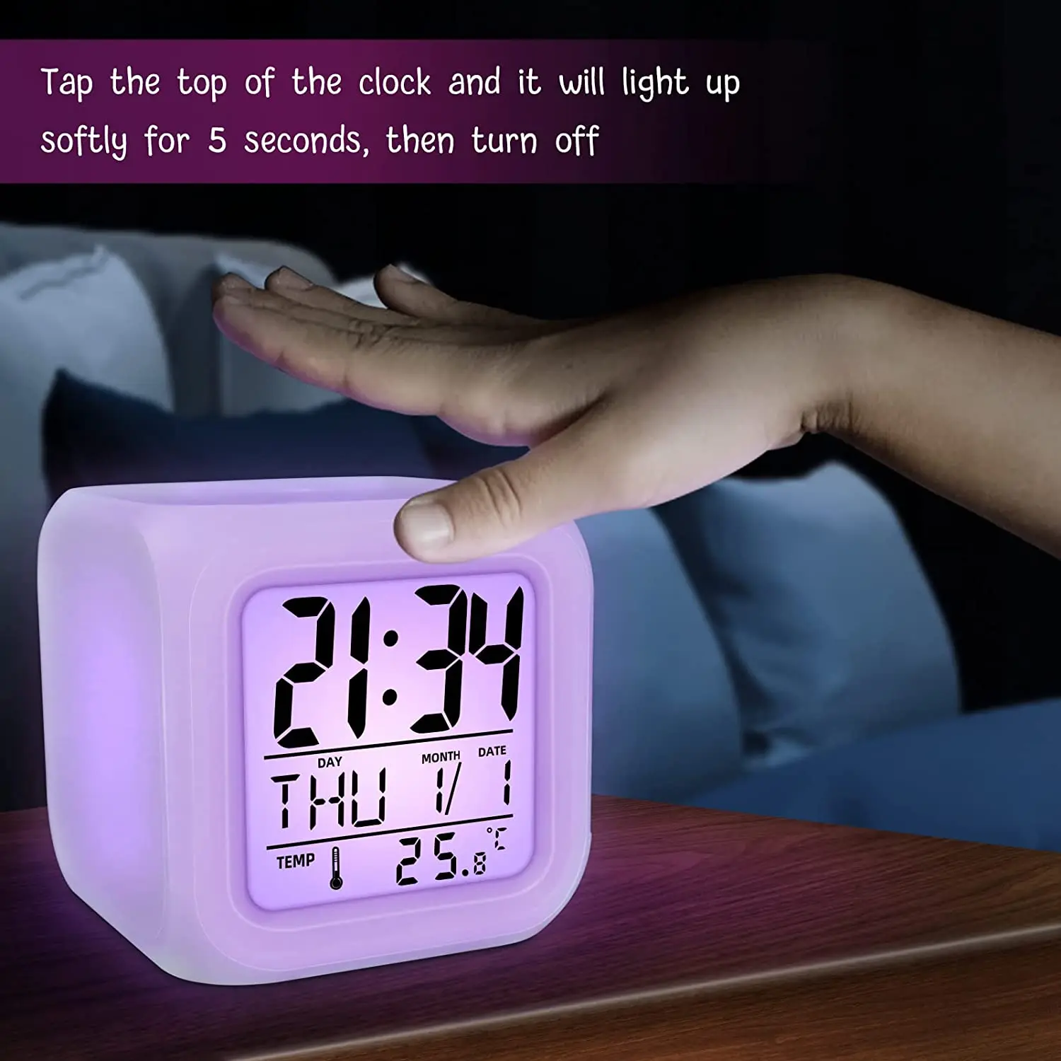 Table Clock Mini Desk Clock 1pc Lovely Colorful change Alarm Clock Cube Alarm Clock Creative Home Luminous Small Clock