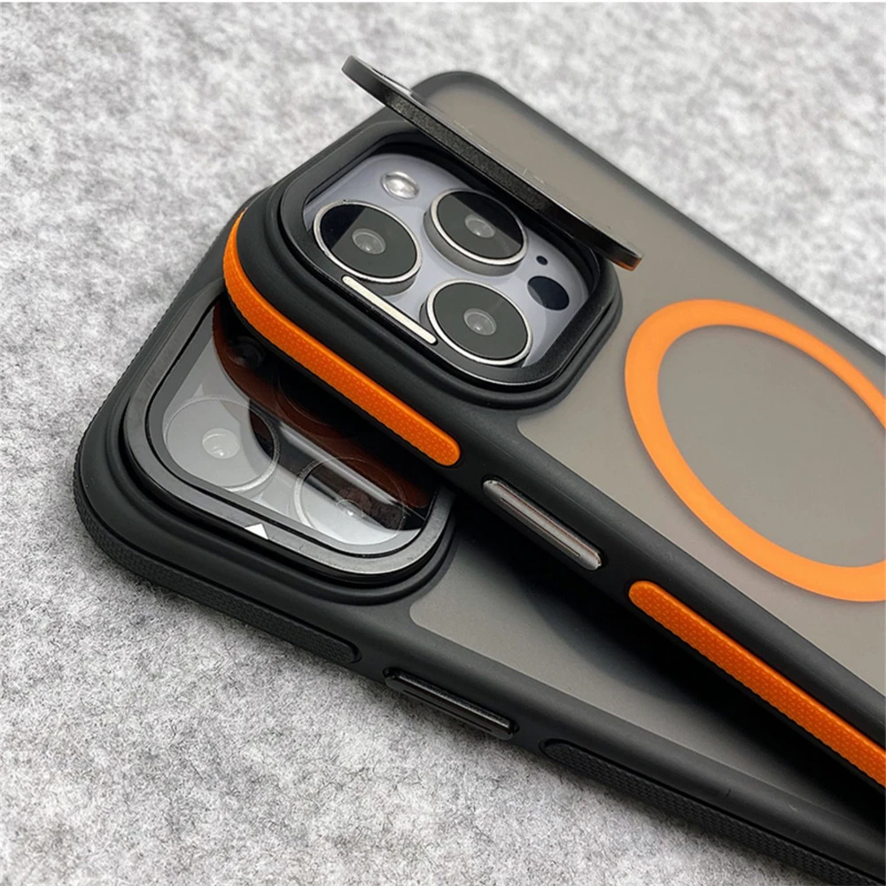 Glass Lens Camera Protection Stand For Magsafe Magnetic Phone Case For iPhone 15 11 12 13 14 16 Pro Max Plus Matte Clear Cover 6