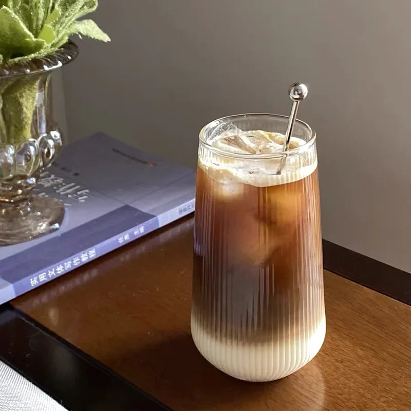 500ml Coffee Glass Cups Heat-Resistant Clear Rib Vertical Stripes Tea Mug for Drinking Milk Beer Wine Juice Tumblers Set Gift