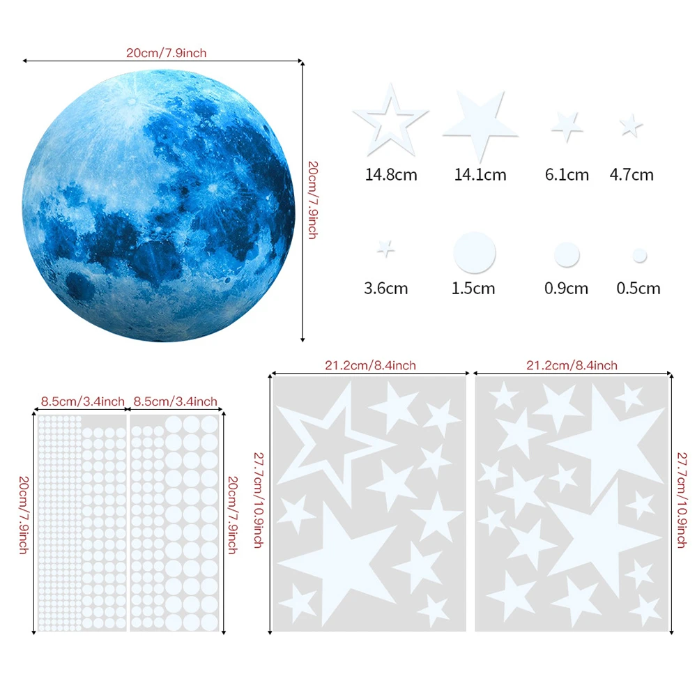 Description Picture 5 of itemLuminous Moon Stars Kids Room Wall Sticker Baby Nursery Home Decor Wall Sticker Glow in the Dark Bedroom Ceiling Glow Sticker