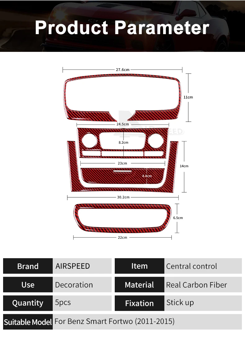 Echte Weiche Carbonfaser für Mercedes Benz Smart 451 Fortwo 2011 2012 2013 2014 2015 Auto Mittelkonsole Aufkleber Zubehör – Detail 12