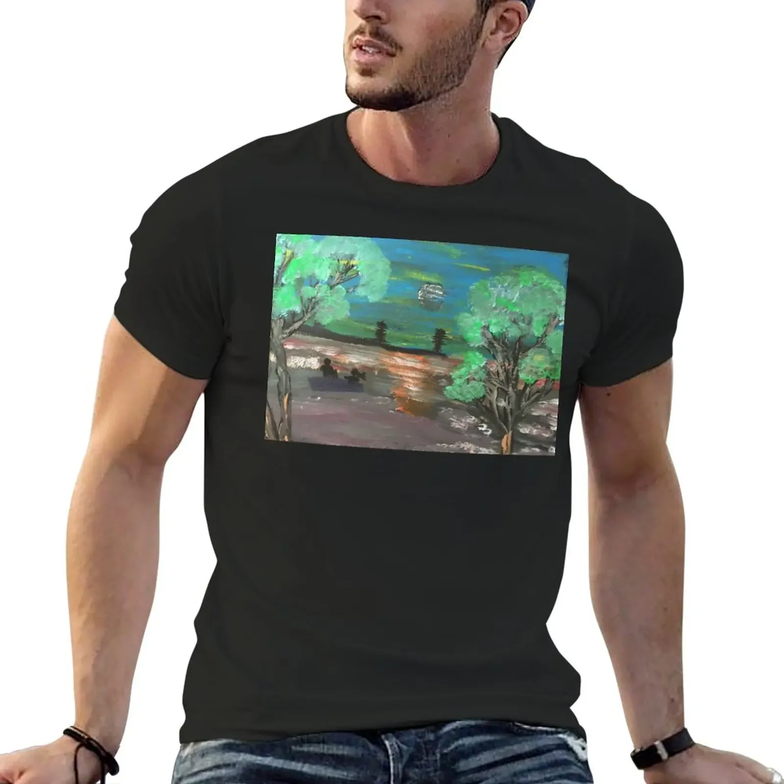 

Romantic Boat Ride in the Moonlight T-Shirt Short sleeve tee korean fashion tshirts for men