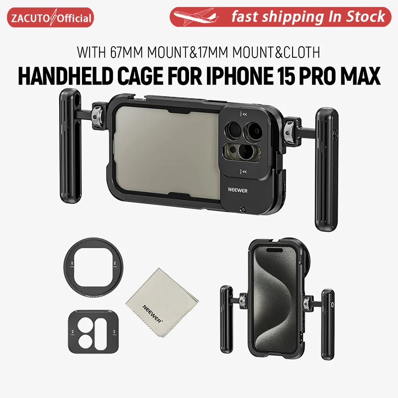 

NEEWER 15 Pro/15Pro MAX клетка для видеосъемки с двумя ручками, адаптер быстрого крепления фильтра 67 мм, фоновая панель объектива 17 мм,