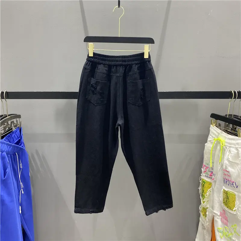 하이 스트리트 여름 새 여성 데님 청바지 찢어진 청바지 Feminino Rock Letters 프린트 바지 데님 바지 Capris BF Jeans