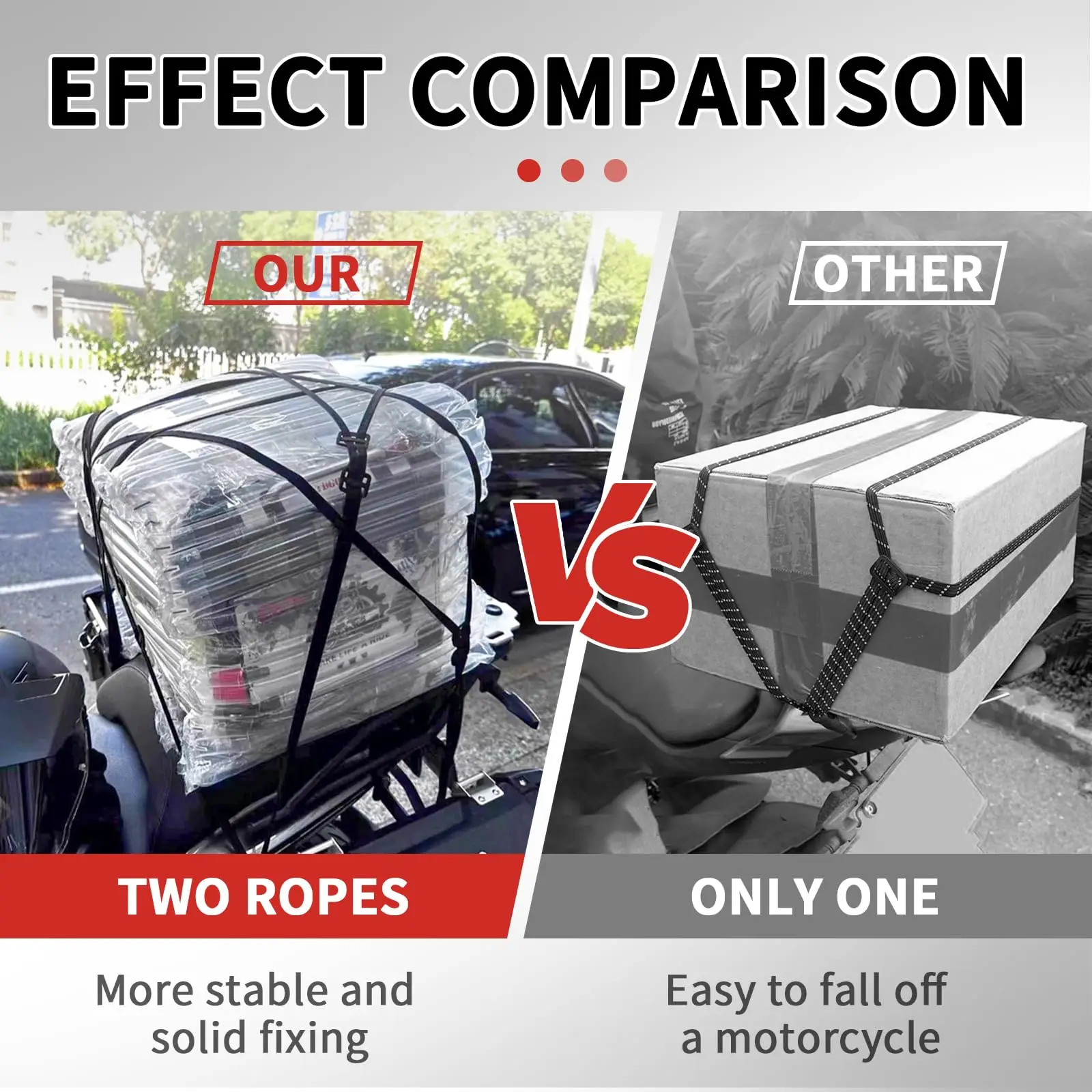 2PCS Universal 60/90cm Motorcycle Luggage Strap Moto Helmet Gears Fixed Elastic Buckle Rope High-Strength Retractable Protective