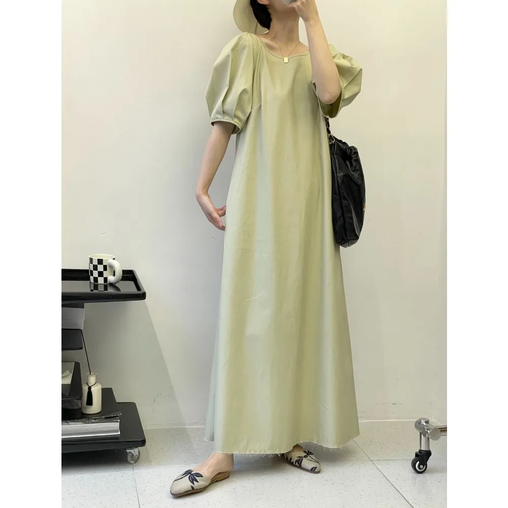 

Women's Bubble Short Sleeve Dress Pocket Patchwork Simple Loose Casual Fashion Solid Color Elegant Cotton Dress Plus Size A13370