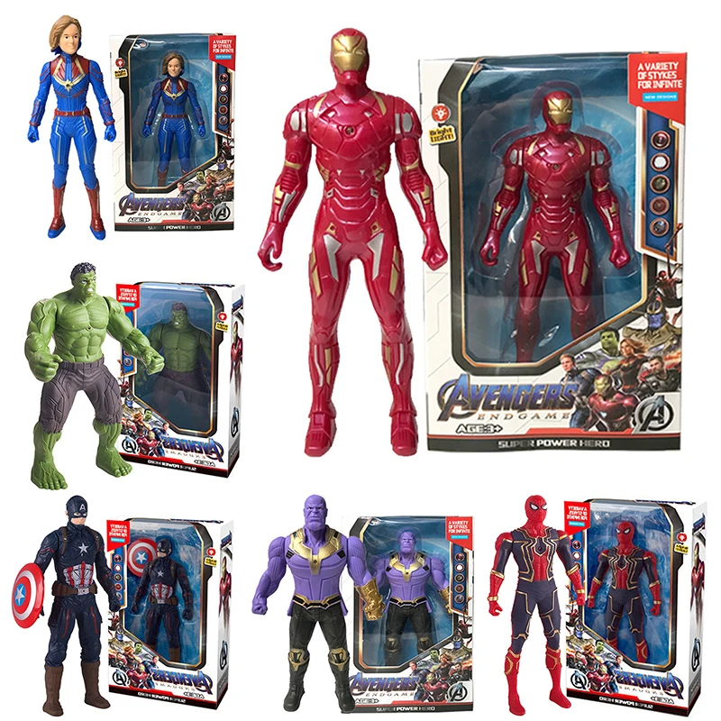 Marvel Spider Man Model Kit Hulk Iron Man Anime Toys PVC Activity Splices Luminous Doll Series Boy Children Birthday Gift