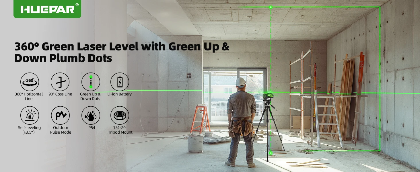 360°Laser Level Green Beam Self-Leveling Multi-Lines Laser Level Tool With Plumb