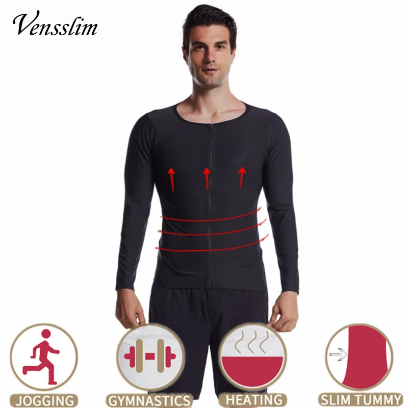 Men Sauna Waist Trainer Tops Sweat Shapewear Shirt Slimming Zipper Thermal Body Shaper body shaper waist trainer slimming vest