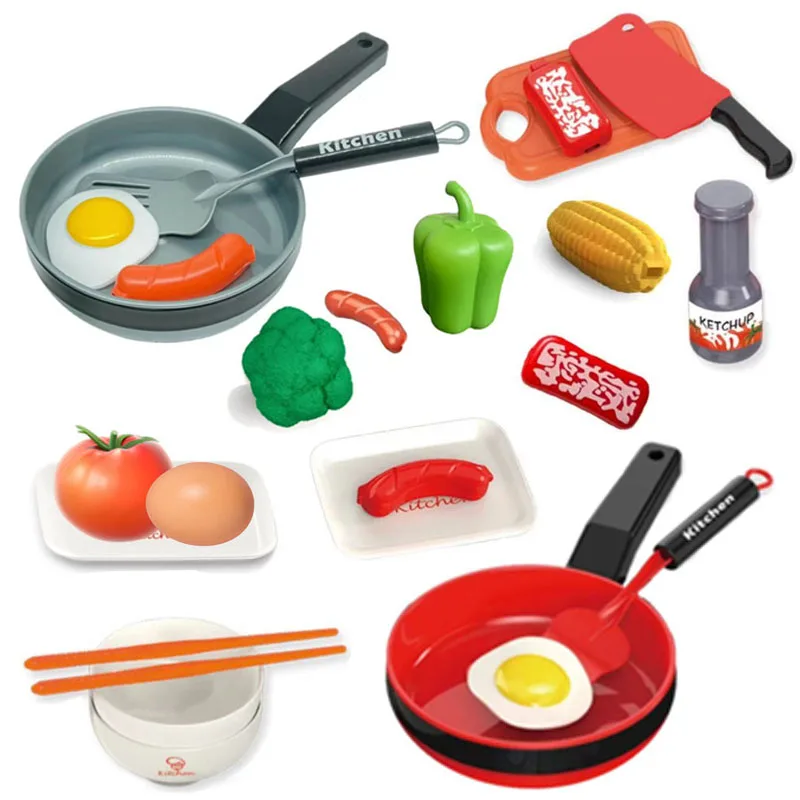 Kids Kitchen Toys Kitchen Game Set Pretend Play Food Games Simulation Vegetable Chicken Wings Pan Cooking Toys For Girls Gifts
