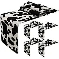 Cow Print Table Runner Farm Black White Cowhide Tablecloth Parties Western Barnyard Cowboy Themed Birthday Home Kitchen Decor 1