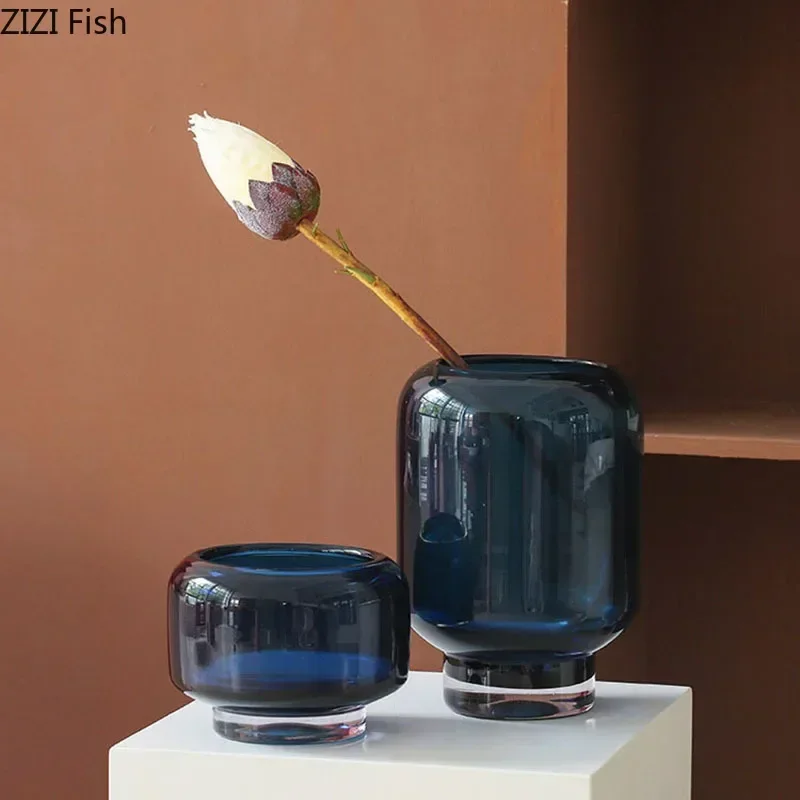 Deep Blue/black Glass Vase Minimalism Floral Vases Desk Decoration Flower Arrangement Hydroponics Flower Pots Modern Home Decor 2