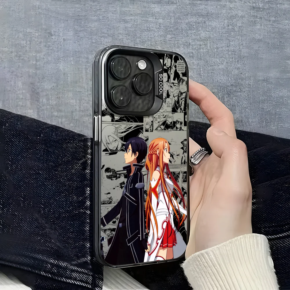 Anime-Inspired Asuna x Kirito Laser Metallic Aurora Phone Case - Black & Purple Matte Finish
