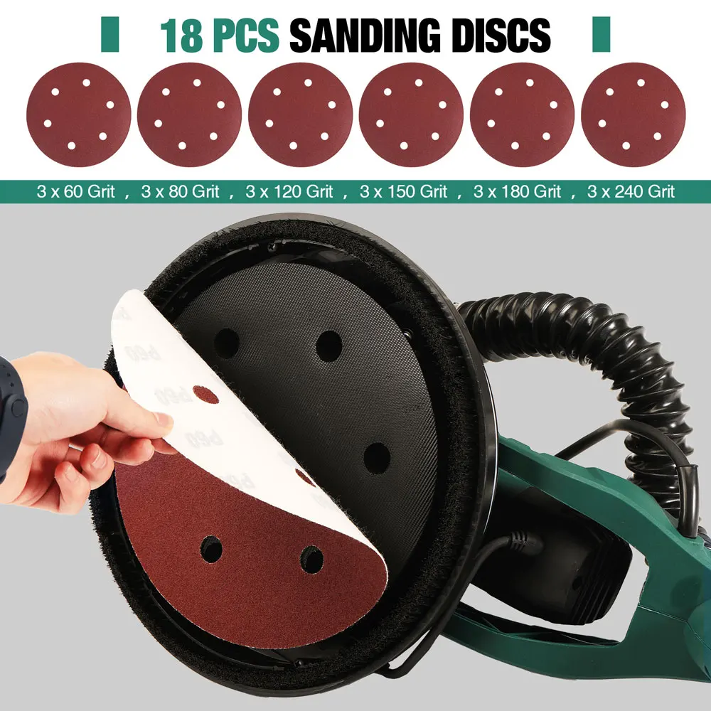 215MM Electric Drywall Sander Pole Wall Polisher 810W Dry Wall Sander LED Strip Light Wall Sanding Household 5