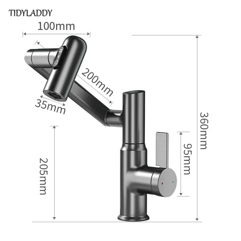 1080 Universal Rotation Kitchen Faucets Refined Copper Thickening Intelligence Digital Display Robot Faucet 360 Rotating Faucet