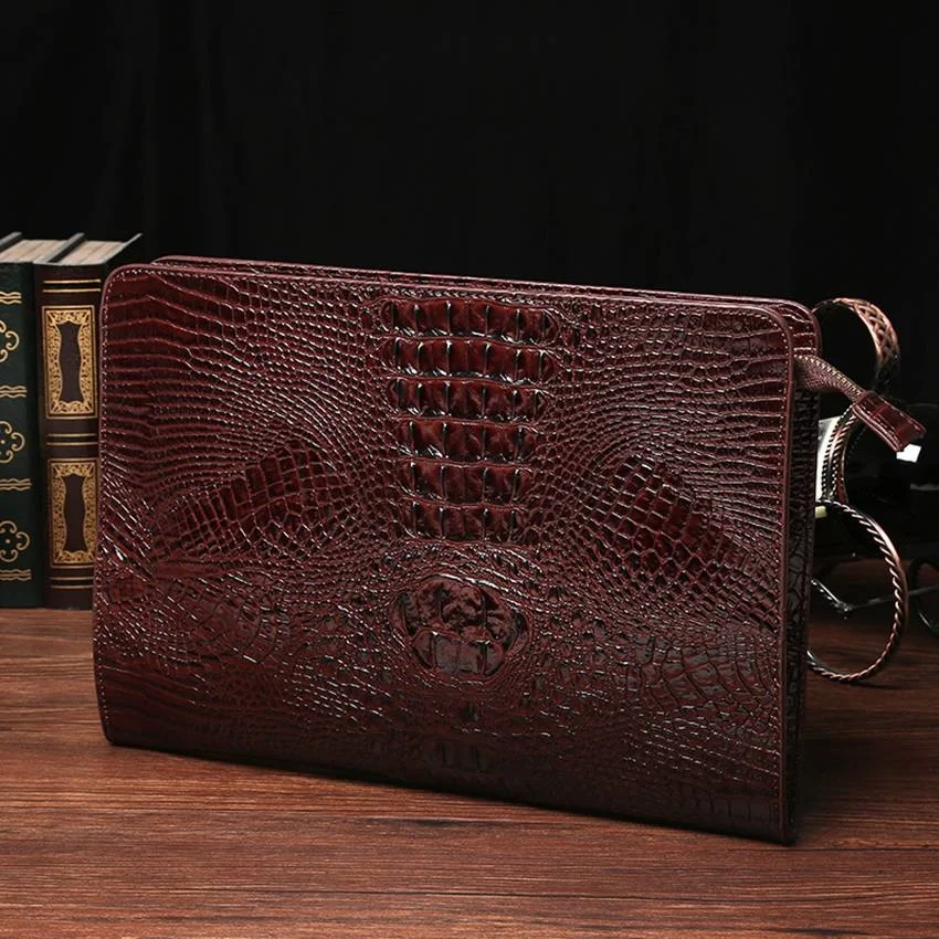 Fashion Crocodile Pattern PU Leather Wallet Men's Clutch Handbag Zipper Wallet Large Capacity Clutch Bag