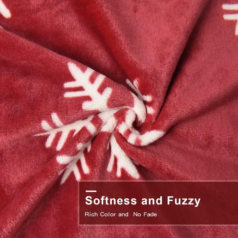 1pc Christmas Throw Blanket Soft Fleece Red Snowflake Blanket Home Décor Plush Christmas Throw Bed Blanket Throws