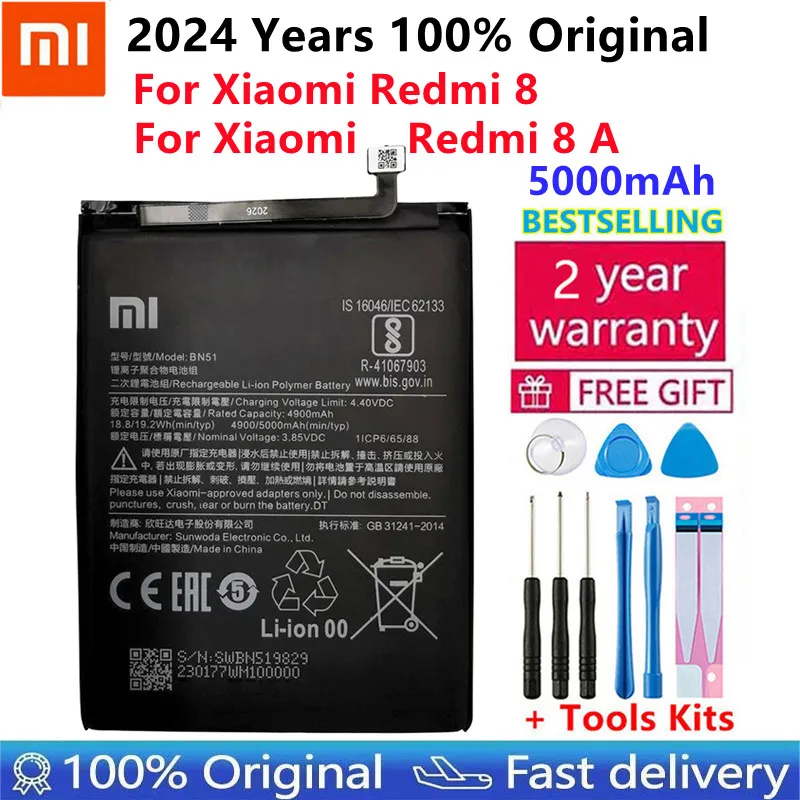 

100% New XiaoMi Original Replacement 5000mAh BN51 For Xiaomi Redmi 8 Redmi 8A Redmi8 Authentic Phone Battery +Tools Free