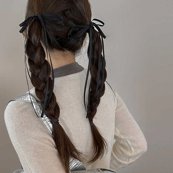 Fiocco di nastro Fascia elastica Corda per capelli Cravatte Nappa lunga Bowknot Nastri per capelli Porta coda di cavallo Elastici Accessori per capelli 1pz