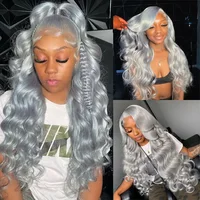 Perruque Lace Frontale Gris Argenté Ondulée 13x4 HD, Perruques en Cheveux Humains Remy Brésiliens Transparents Colorées pour Femmes 2