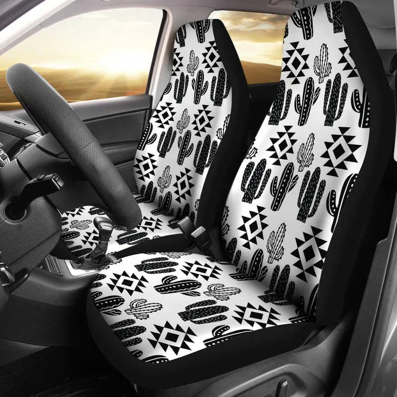 

Black and White Boho Cactus Pattern Car Seat Covers Seat Protectors Se,Pack of 2 Universal Front Seat Protective Cover