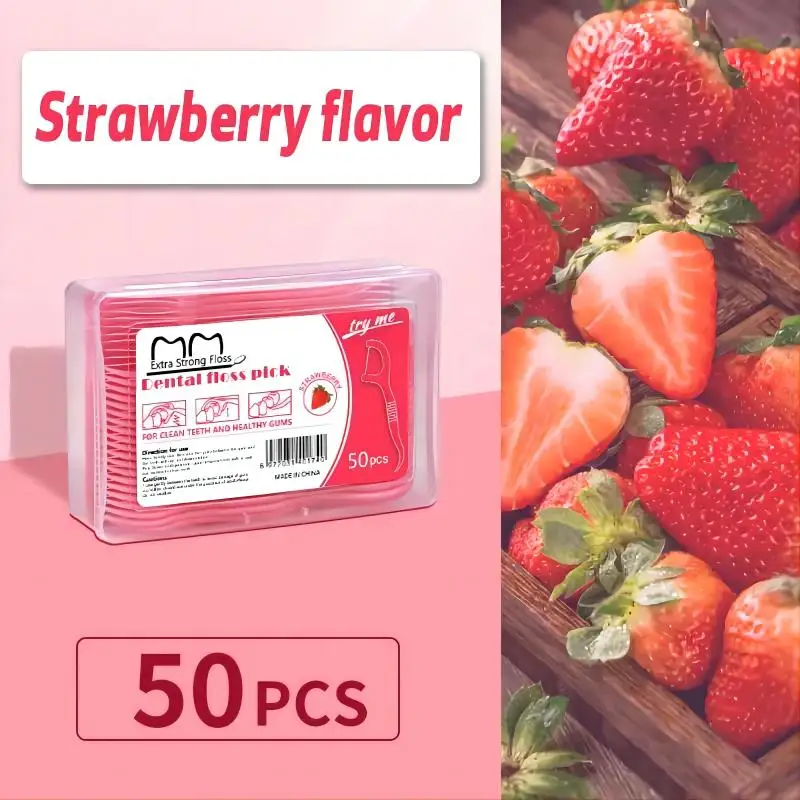50 Count Floss Strawberry FlavorToothpicks Cleaning Soft Floss for Teeth Cleaning, Oral Cleaning，table Decoration & Accessories