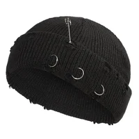 9 Colors Fashionable Ladies Winter Warm Knitted Caps 3 Metal Ring Buckled Hat Cool Pure Hip Hop Hats for Women 1