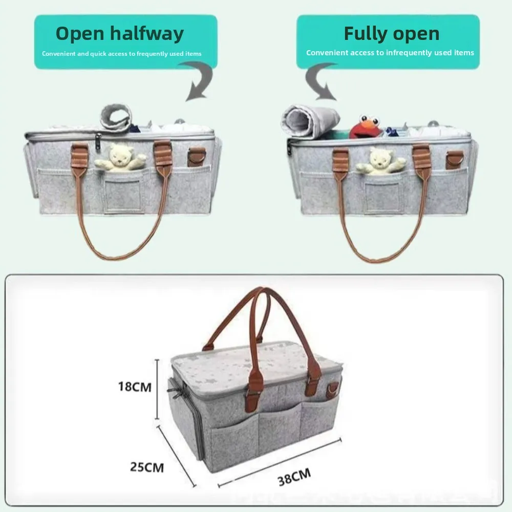 New Felt Baby Diaper Storage Bag Portable Large Pocket Mommy Bag Large Capacity Nursery Organizer Infant Care - 5