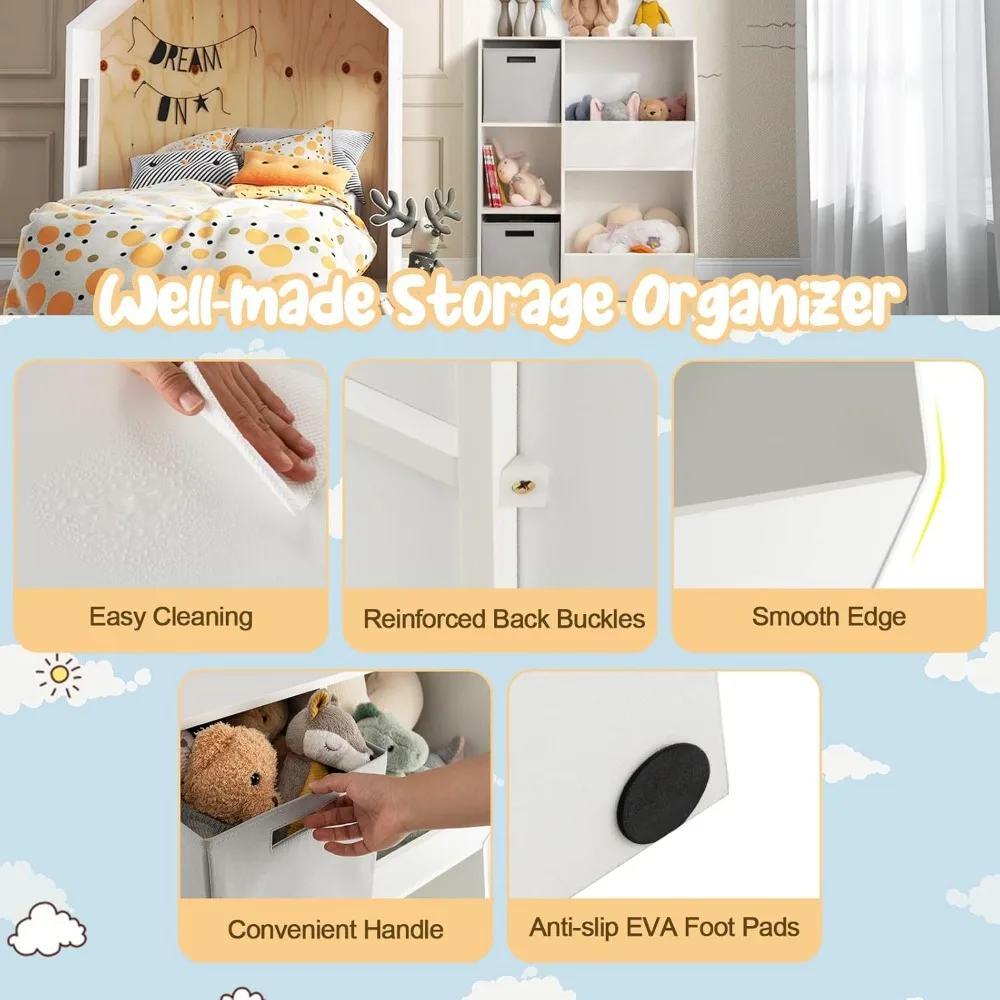 Kids Toy Storage Organizer with Bookcase, Children Bookshelf and Toy Storage Bins for Toddlers, Wooden Storage Cabinet 6