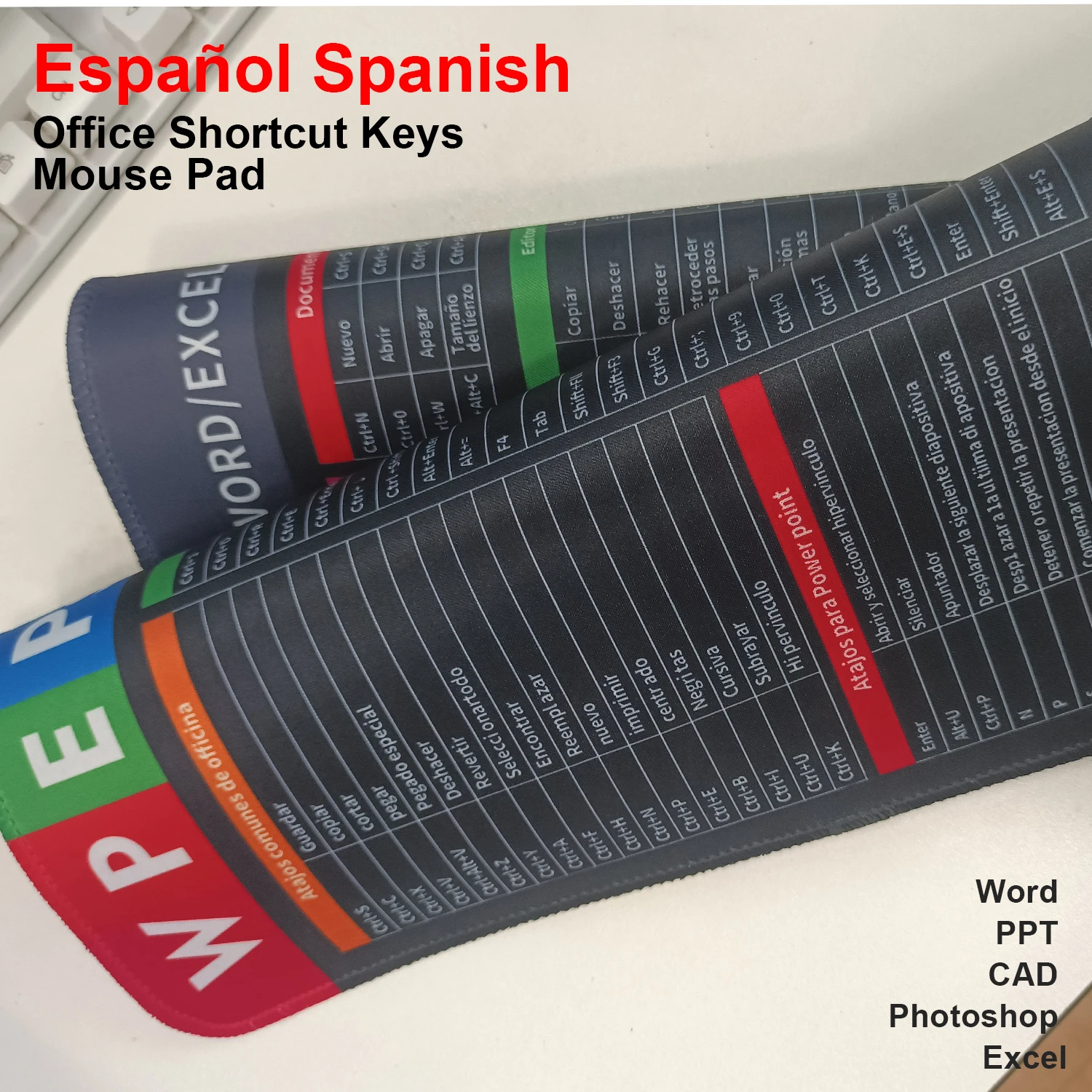 Espa&ntilde;ol Spanish Shortcut Keys Large Mouse Pad Office Long Keyborad Desk Mat Word PPT CAD Photoshop Excel Cheat Sheet Mousepad