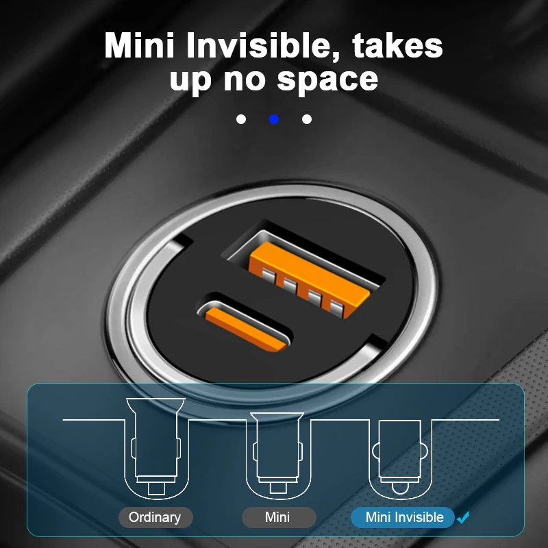 Aluminum Alloy Car Charger with USB A and C Ports for Fast Charging