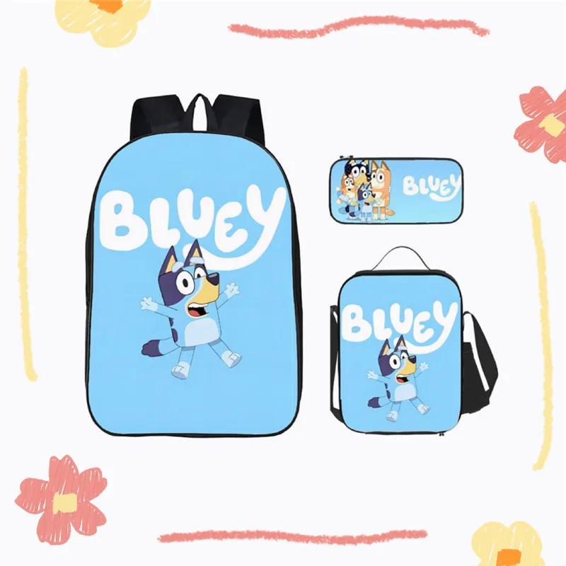 

Kawaii Bluey, семейная мультяшная креативная Bluey школьная сумка с принтом, рюкзак из трех частей, сумка для обеда, сумка для карандашей, Детские праздничные подарки