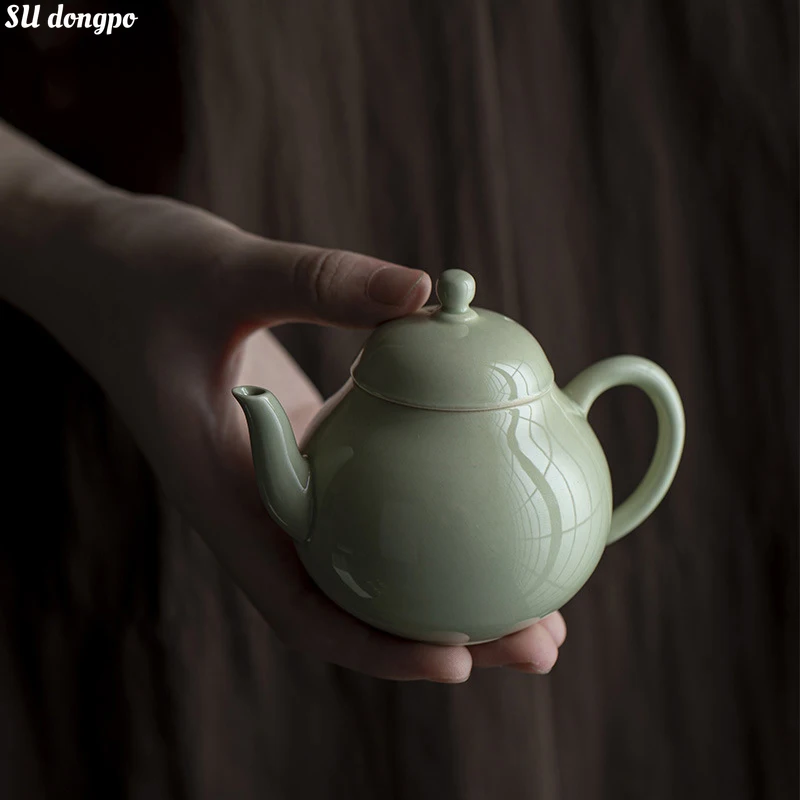 

Handmade Original Mineral Colored Glaze Ceramic Household Tea Making Pot Chinese Kungfu Green Mini Teapot for Tea