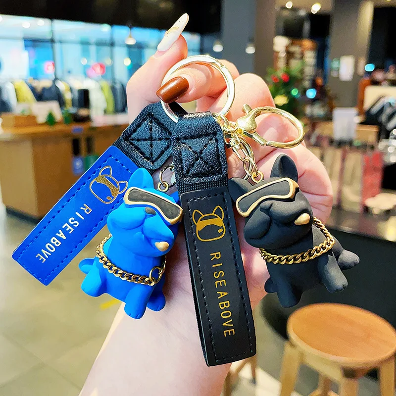 Fashion Cigar French Bull Dog Key Chain PVC Keychain Strap Pendant For Women Bag Car Keyring Accessories Keys Holder Organizer