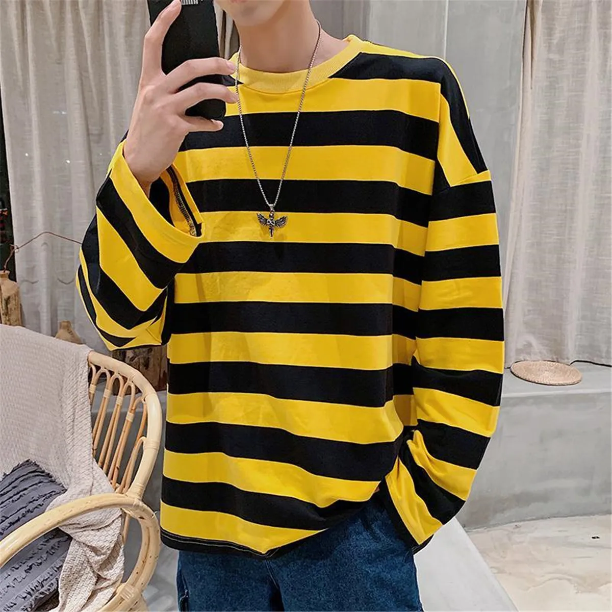T-shirt Unisex Harajuku A Righe Finto Due Pezzi - Maglia Oversize Manica Lunga, Streetwear Casuale, Top Gotico