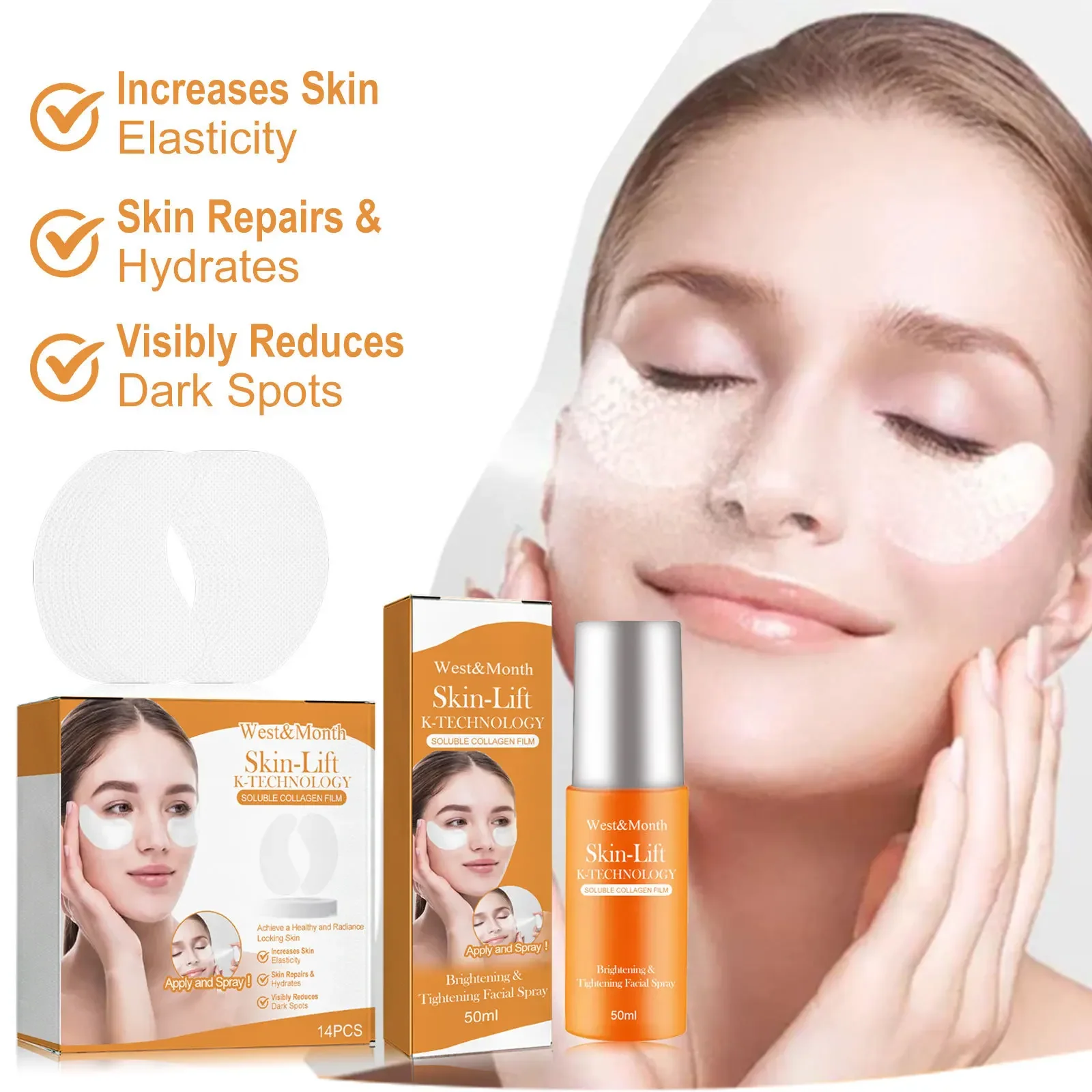 Highprime Water Soluble Collagen Film Black Technology Mist Kit Facial Skin Care Suit Anti Wrinkle Firming Remove Eye Bags Mask 6