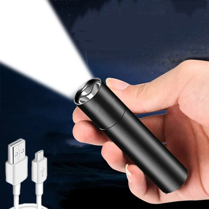 미니 토치 LED 충전식 손전등, 휴대용 USB 충전 손전등, 내장 배터리, 야외 캠핑 랜턴