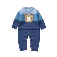 Cute Teddy Bear Long Sleeve O-neck Knitted Acrylic Newborn Infant Boys & Girls Winter Rompers Blue 0-18M Baby Bodysuit Jumpsuit