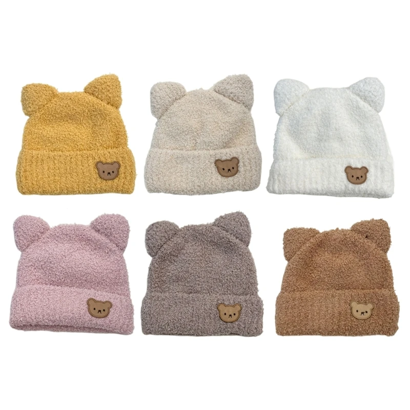 

Toddlers Sun Protections Hat Kids Bear Ears Bonnet Comfortable Knitted Cap