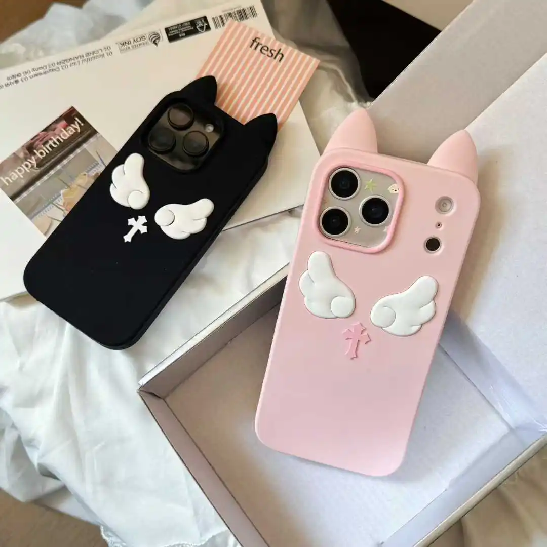 Cartoon Cute Cat Ears Angel Silicone Soft Case for IPhone 17 16 15 14 13 Pro Max 17Pro 16Pro IPhone17 IPones Women Back Cover 6