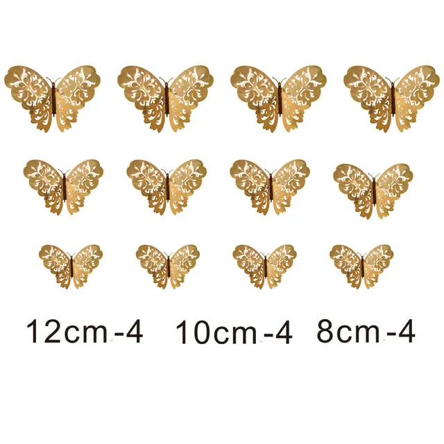 12Pcs Metal Texture Gold Artificial Butterfly Cake Topper Cake Decoration Simulation Butterflies Wedding Crafts Party Decoration A-Gold