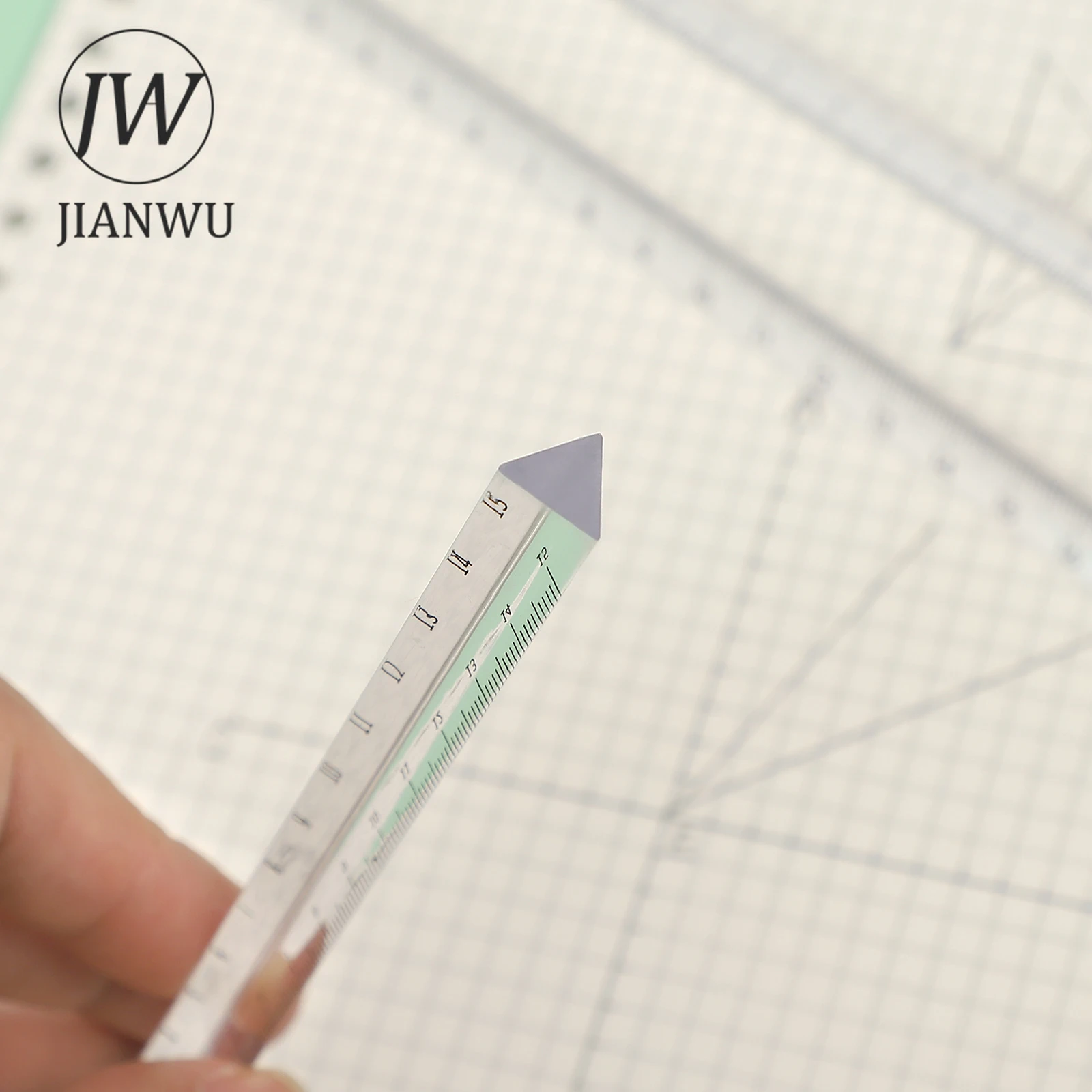 JIANWU 2 Pcs Creative Transparent Mitsubishi Ruler 15/20cm Triangular Straight Ruler Student Drafting Tools Stationery Supplies