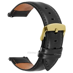 Elegant Vintage Brown Leather Watchband - Premium Cowhide Strap with Quick Release - 22mm (Black - gold buckle)