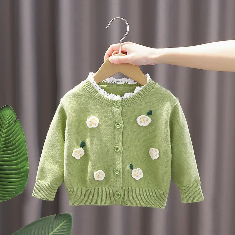 

Girls Floral Knitted Sweaters Autumn 2023 New Toddler Cardigans Knitwear Cotton Clothes Baby Kids Outwear Jacket Sweater GY07041