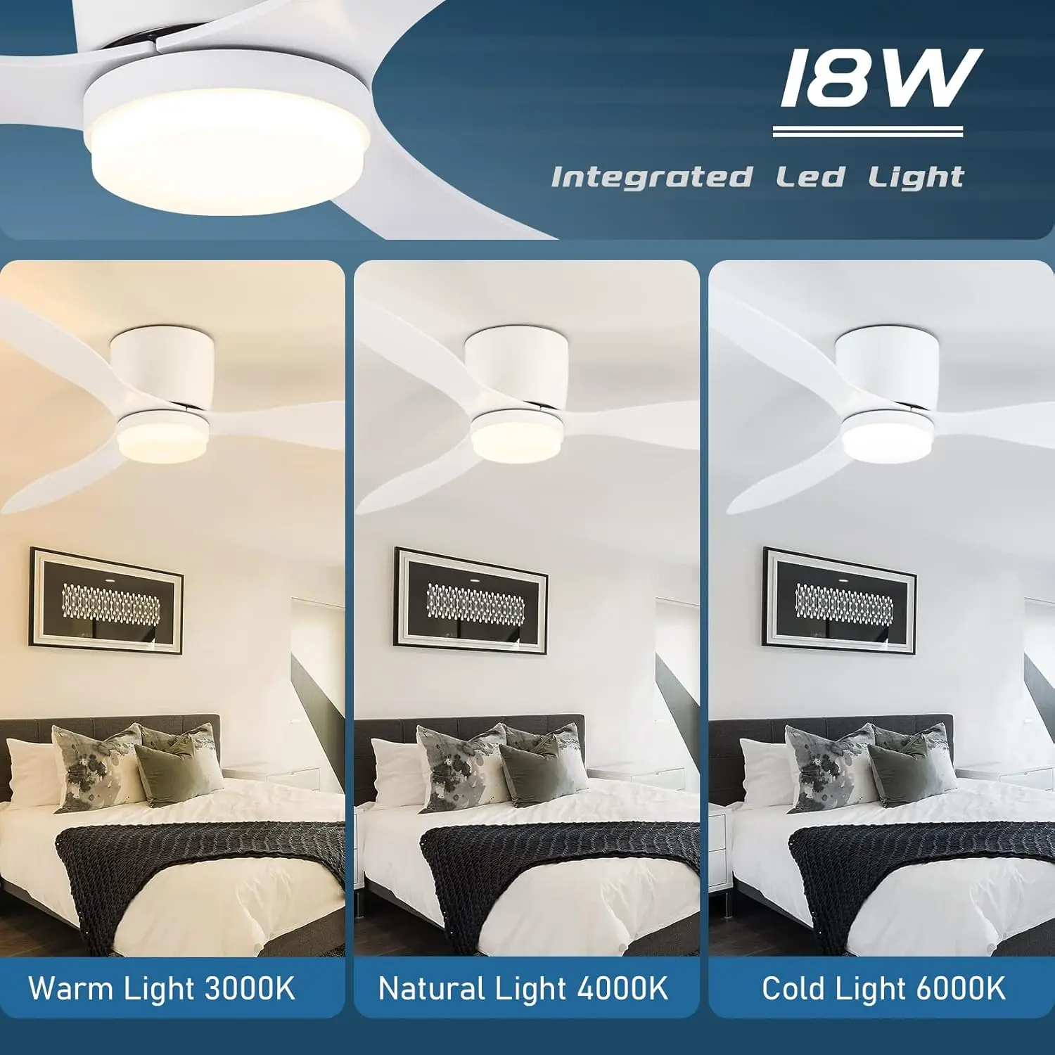 Ceiling fan 42Inch Mount Ceiling Fan Light 3 Colors 6 Speeds Timing Low Profile Ceiling Fan Remote Control Bedroom Dining Room