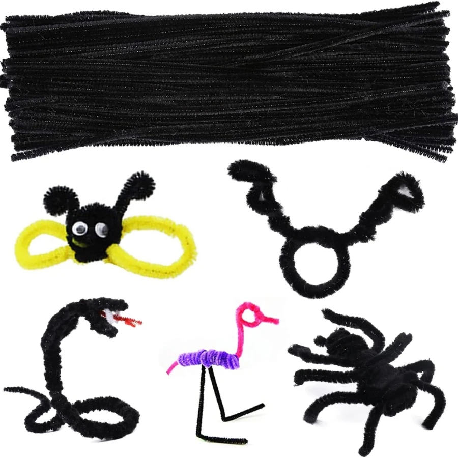 Pipe Cleaners, 300pcs Pipe Cleaners Black, 11.8 Ins Cleaners Craft, Chenille Stems, Great for DIY Arts and Crafts Projects