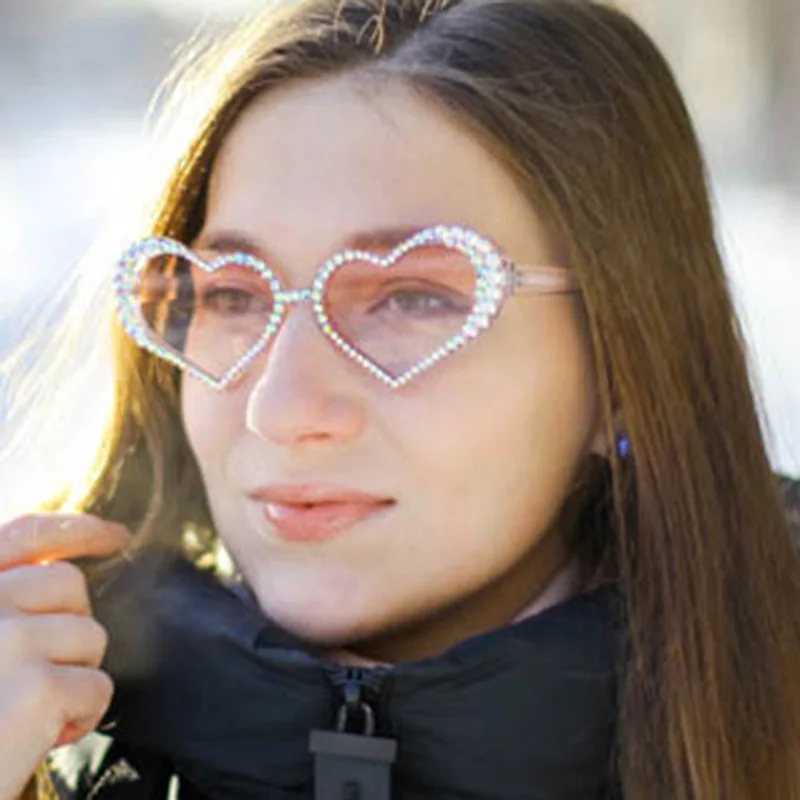 

Fashion Colorful Love Heart Diamond Glasses Women 2023 New Sun Glasses Lovely Eyeglasses Frames for Female Sunglasses