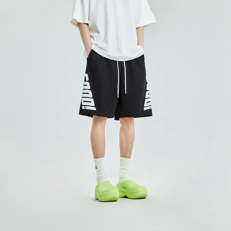 Fashion Elastic Lace Up Pockets Printed Letter Casual Shorts Men's Clothing 2024 Summer New Loose All-match High Waist Shorts